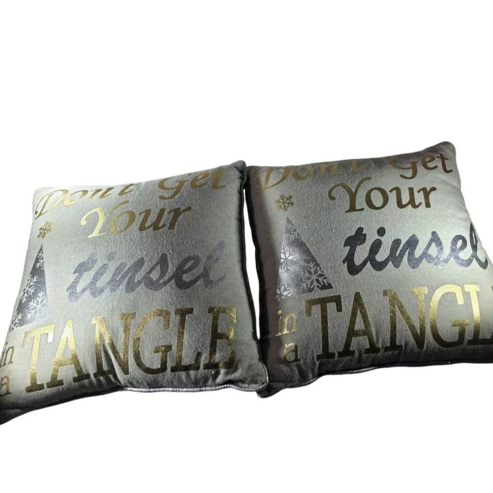 Set Of 2 Pier One throw pillows Gold Silver Holiday christmas tree snowflake
